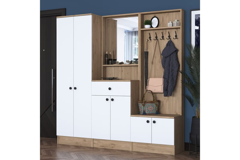 Hallmöbelset Hooda Vit/Brun - Hanah Home - Möbler - Hallmöbler - Möbelset för hall & entre