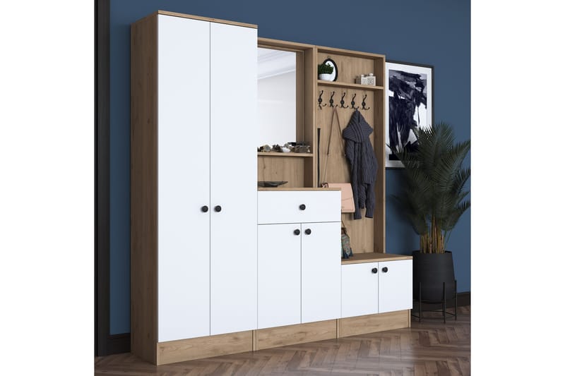 Hallmöbelset Hooda Vit/Brun - Hanah Home - Möbler - Hallmöbler - Möbelset för hall & entre