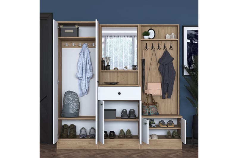 Hallmöbelset Hooda Vit/Brun - Hanah Home - Möbler - Hallmöbler - Möbelset för hall & entre