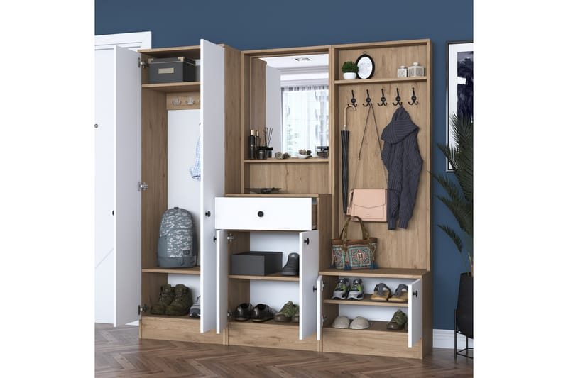 Hallmöbelset Hooda Vit/Brun - Hanah Home - Möbler - Hallmöbler - Möbelset för hall & entre