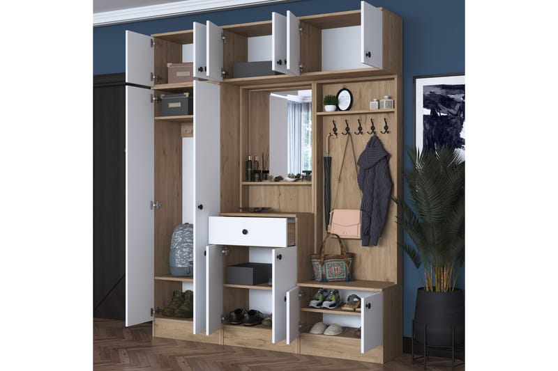 Hallmöbelset Itsuo Vit/Brun - Hanah Home - Möbler - Hallmöbler - Möbelset för hall & entre