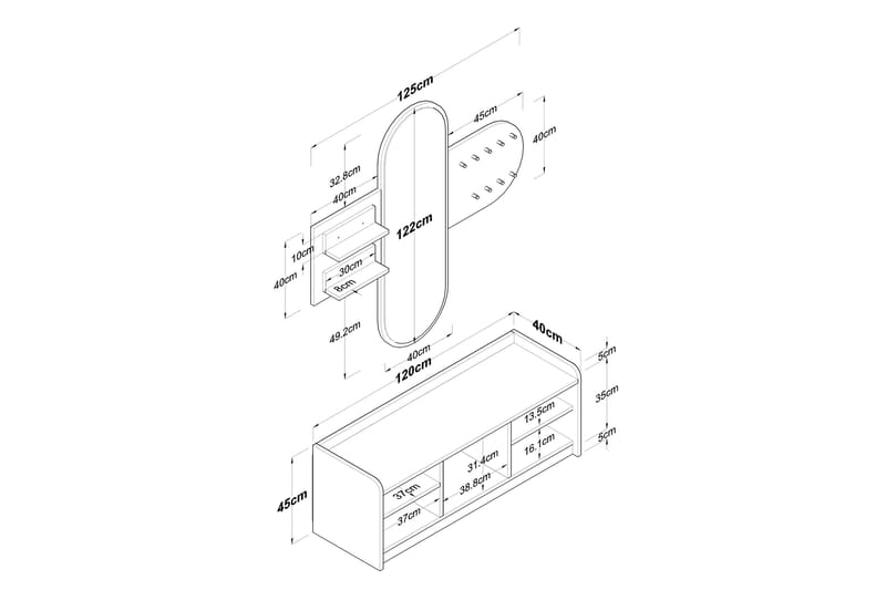 Ronnric Hallmöbelset Vit/Brun - Hanah Home - Möbler - Hallmöbler - Möbelset för hall & entre