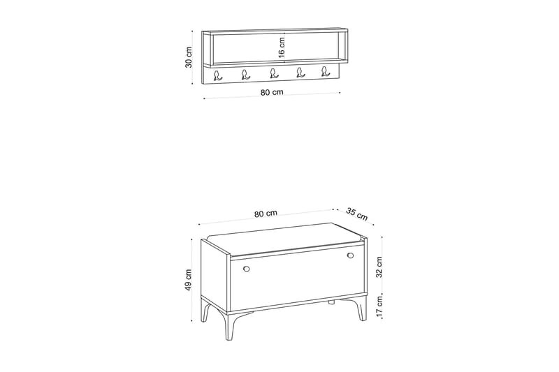 Hallmöbelset Scoty Vit/Svart - Hanah Home - Möbler - Hallmöbler - Möbelset för hall & entre