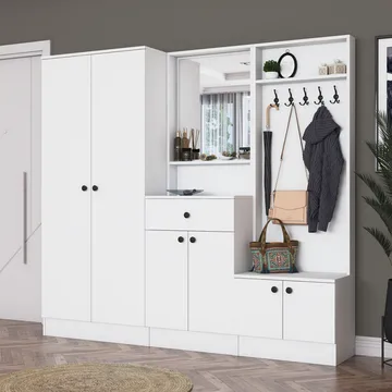 Jornes Hallställ 199,4x182,2x37,5 cm - Vit - Möbler - Hallmöbler - Möbelset för hall & entre