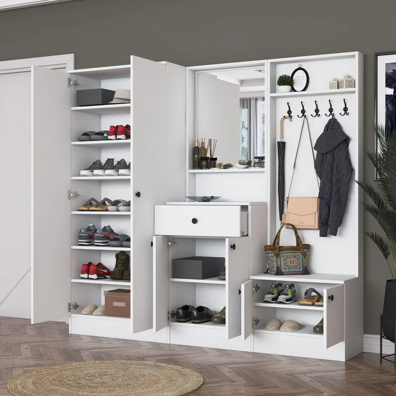 Jornes Hallställ 199,4x182,2x37,5 cm - Vit - Möbler - Hallmöbler - Möbelset för hall & entre