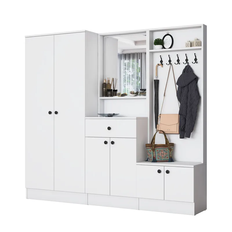 Jornes Hallställ 199,4x182,2x37,5 cm - Vit - Möbler - Hallmöbler - Möbelset för hall & entre