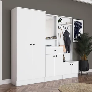 Jornes Hallställ 199,4x182,2x37,5 cm - Vit - Möbler - Hallmöbler - Möbelset för hall & entre