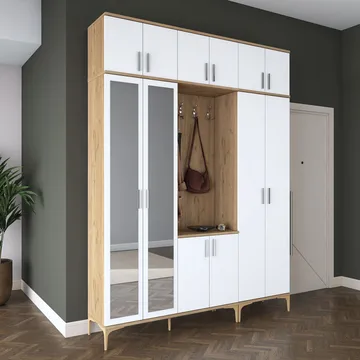 Kalvik Hallställ 180x240x37,5 cm - Valnöt och vit - Möbler - Hallmöbler - Möbelset för hall & entre