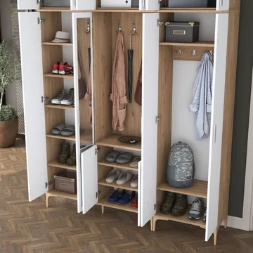 Kalvik Hallställ 180x240x37,5 cm - Valnöt och vit - Möbler - Hallmöbler - Möbelset för hall & entre