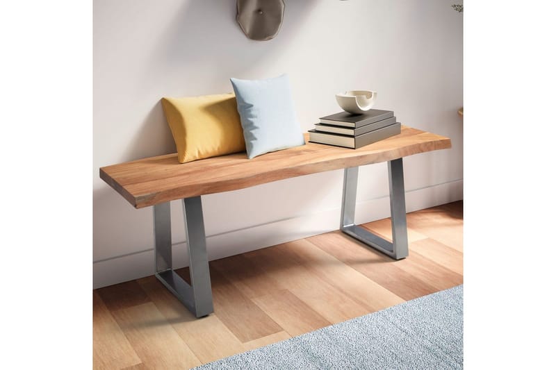 Kapprumsbänk Wohnling Massivt Akaciaträ 120 cm Träkant Hall Silver, Raka Löpare - Silver, Raka Löpare - Möbler - Hallmöbler - Hallbänk