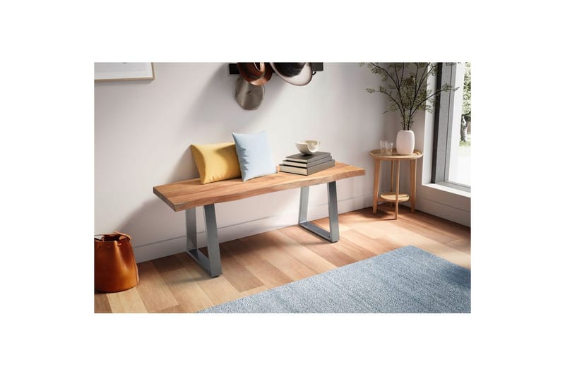 Kapprumsbänk Wohnling Massivt Akaciaträ 120 cm Träkant Hall Silver, Raka Löpare - Silver, Raka Löpare - Möbler - Hallmöbler - Hallbänk