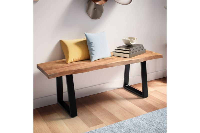 Kapprumsbänk Wohnling Massivt Akaciaträ 120 cm Träkant Hall Svart, Raka Löpningar - Svart, Raka Löpningar - Möbler - Hallmöbler - Hallbänk
