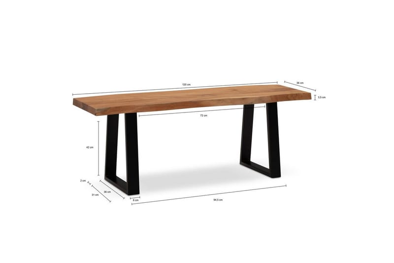 Kapprumsbänk Wohnling Massivt Akaciaträ 120 cm Träkant Hall Svart, Raka Löpningar - Svart, Raka Löpningar - Möbler - Hallmöbler - Hallbänk