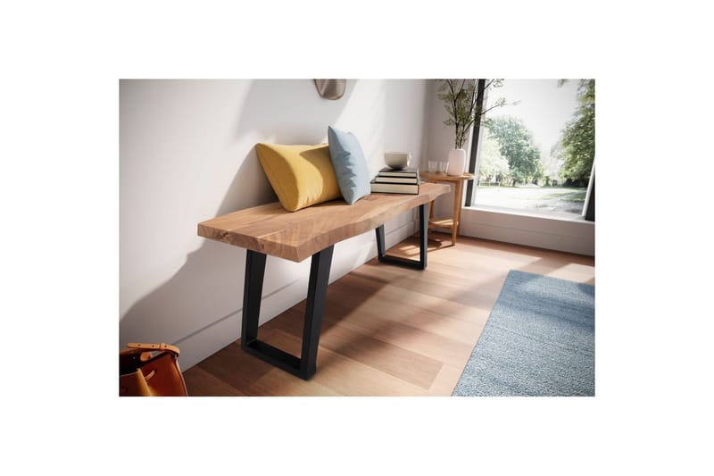 Kapprumsbänk Wohnling Massivt Akaciaträ 120 cm Träkant Hall Svart, vinklade löpare - Svart, vinklade löpare - Möbler - Hallmöbler - Hallbänk