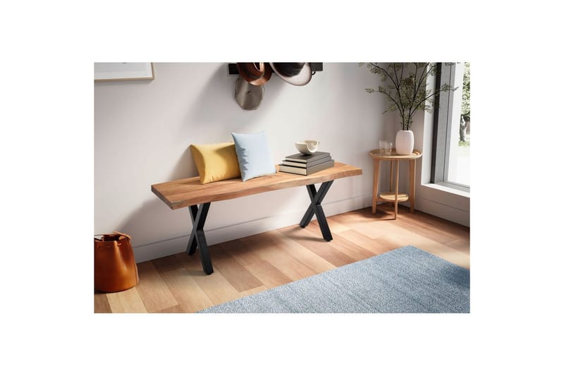 Kapprumsbänk Wohnling Massivt Akaciaträ 120 cm Träkant Hall Svart, X-ram - Svart, X-ram - Möbler - Hallmöbler - Hallbänk