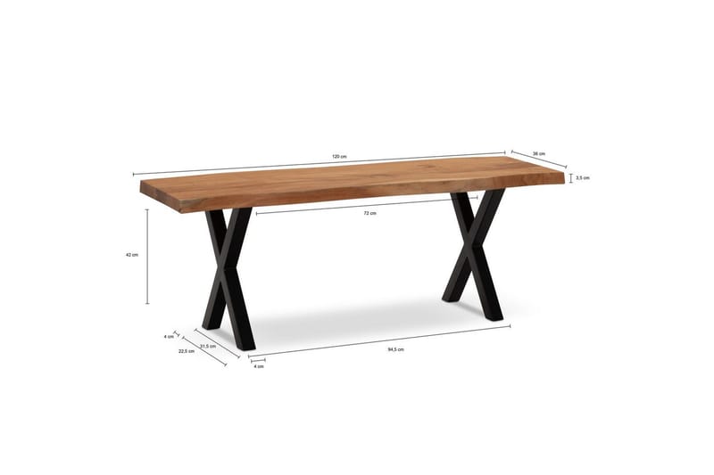 Kapprumsbänk Wohnling Massivt Akaciaträ 120 cm Träkant Hall Svart, X-ram - Svart, X-ram - Möbler - Hallmöbler - Hallbänk