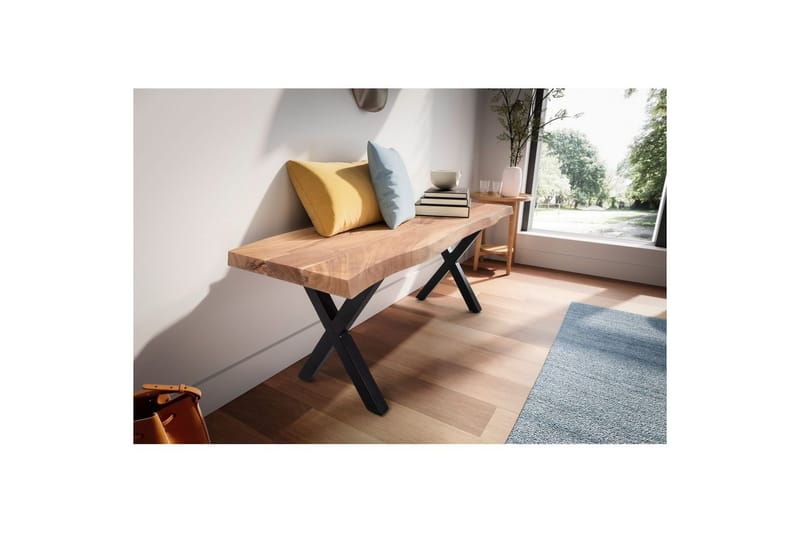Kapprumsbänk Wohnling Massivt Akaciaträ 120 cm Träkant Hall Svart, X-ram - Svart, X-ram - Möbler - Hallmöbler - Hallbänk
