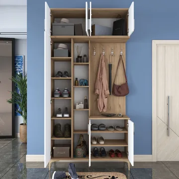Keldan Hallställ 120x240x37,5 cm - Valnöt och vit - Möbler - Hallmöbler - Möbelset för hall & entre