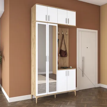 Keldan Hallställ 120x240x37,5 cm - Valnöt och vit - Möbler - Hallmöbler - Möbelset för hall & entre