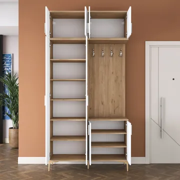 Keldan Hallställ 120x240x37,5 cm - Valnöt och vit - Möbler - Hallmöbler - Möbelset för hall & entre