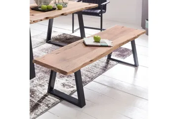 Matbänk Wohnling Köksbänk i massivt trä med trädets kant med metallben, lantlig stil Utan ryggstöd, 160 cm - Utan ryggstöd, 160 cm - Möbler - Hallmöbler - Hallbänk