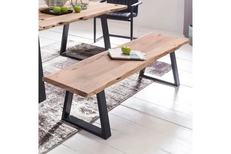 Matbänk Wohnling Köksbänk i massivt trä med trädets kant med metallben, lantlig stil Utan ryggstöd, 160 cm - Utan ryggstöd, 160 cm - Möbler - Hallmöbler - Hallbänk
