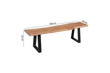 Matbänk Wohnling Köksbänk i massivt trä med trädets kant med metallben, lantlig stil Utan ryggstöd, 160 cm - Utan ryggstöd, 160 cm - Möbler - Hallmöbler - Hallbänk