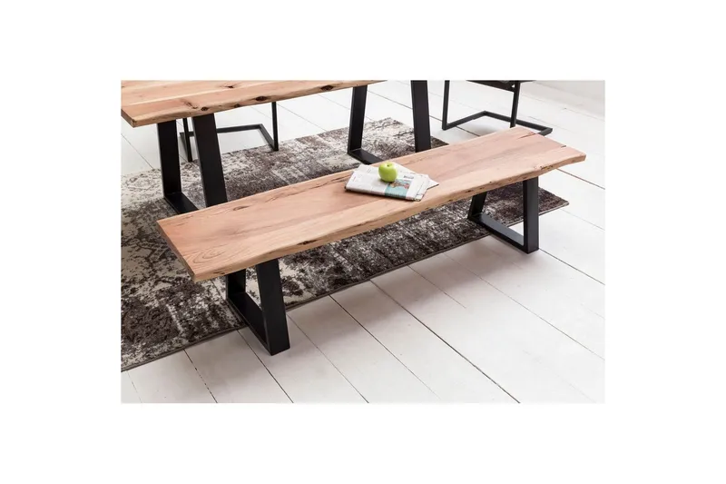 Matbänk Wohnling Köksbänk i massivt trä med trädets kant med metallben, lantlig stil Utan ryggstöd, 160 cm - Utan ryggstöd, 160 cm - Möbler - Hallmöbler - Hallbänk