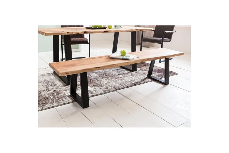 Matbänk Wohnling Köksbänk i massivt trä med trädets kant med metallben, lantlig stil Utan ryggstöd, 180 cm - Utan ryggstöd, 180 cm - Möbler - Bord & matgrupp - Matbord & köksbord