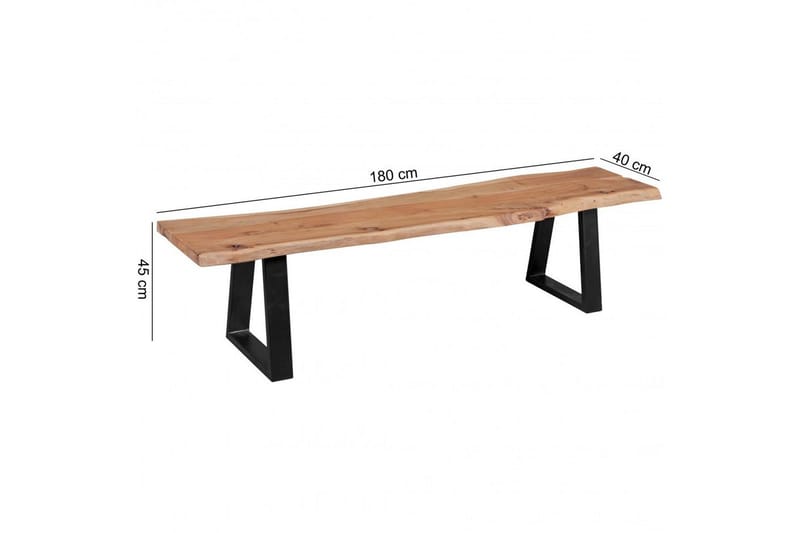 Matbänk Wohnling Köksbänk i massivt trä med trädets kant med metallben, lantlig stil Utan ryggstöd, 180 cm - Utan ryggstöd, 180 cm - Möbler - Bord & matgrupp - Matbord & köksbord