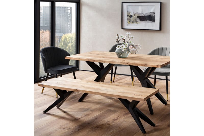 Matbänk Wohnling massivt trä i modern loftstil med metallben 160 cm - 160 cm - Möbler - Hallmöbler - Hallbänk