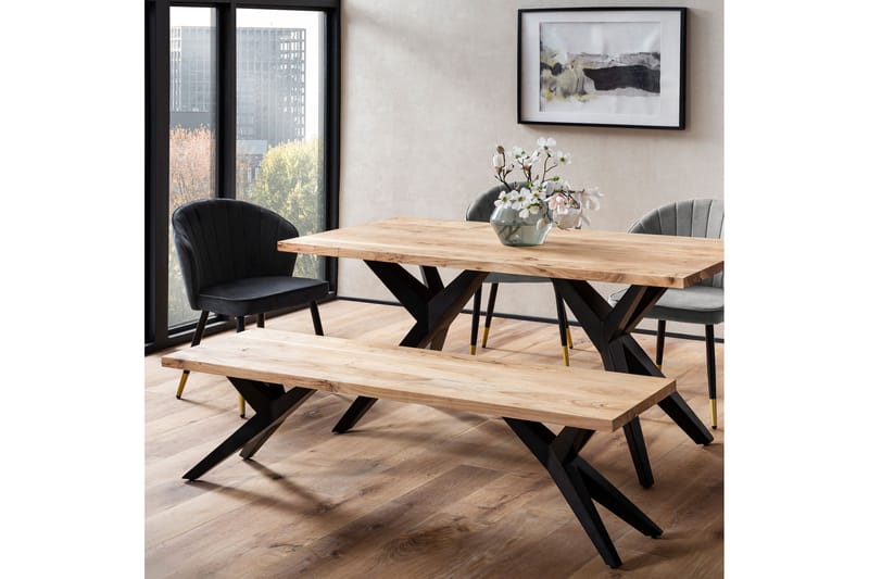 Matbänk Wohnling massivt trä i modern loftstil med metallben 175 cm - 175 cm - Möbler - Hallmöbler - Hallbänk