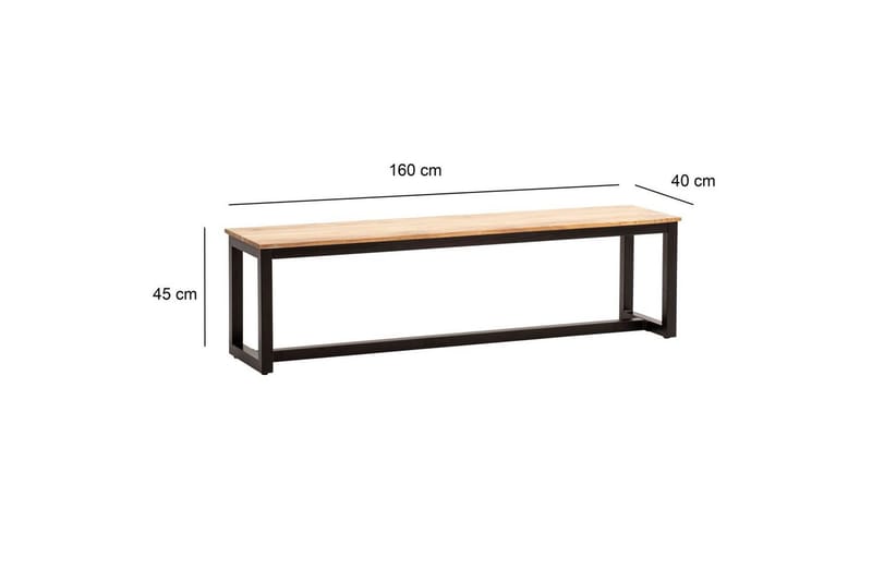 Matbänk Wohnling massivt trä industriell loftstil med metallben 160 cm - 160 cm - Möbler - Hallmöbler - Hallbänk