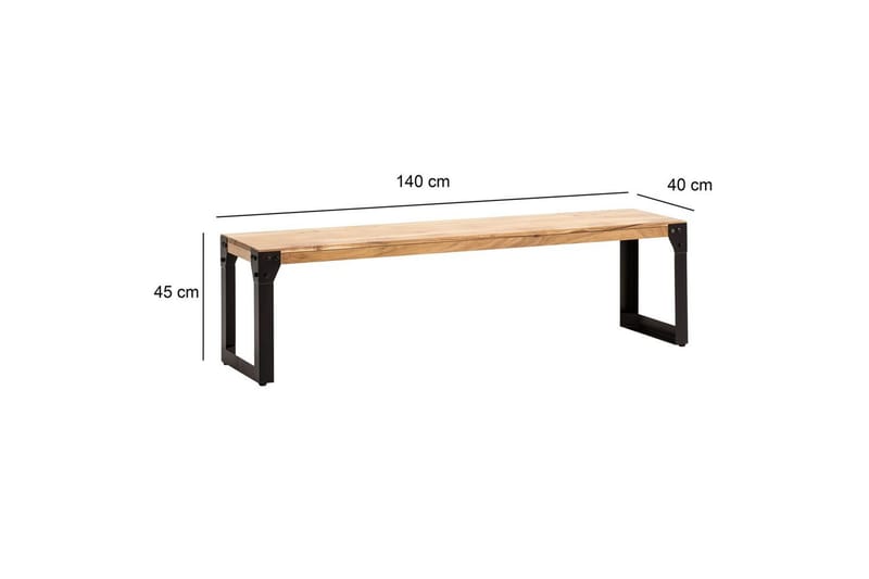 Matbänk Wohnling massivt trä industriell stil med metallben 140 cm - 140 cm - Möbler - Hallmöbler - Hallbänk