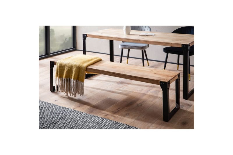 Matbänk Wohnling massivt trä industriell stil med metallben 180 cm - 180 cm - Möbler - Hallmöbler - Hallbänk
