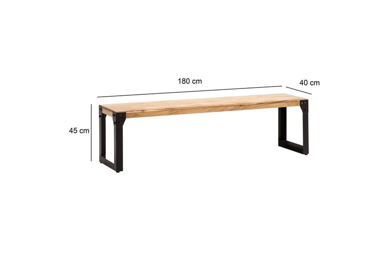 Matbänk Wohnling massivt trä industriell stil med metallben 180 cm - 180 cm - Möbler - Hallmöbler - Hallbänk