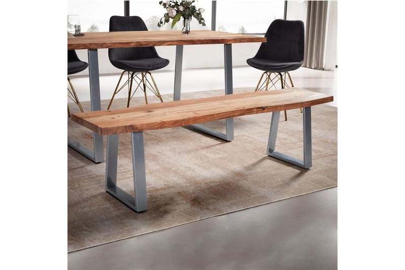 Matbänk Wohnling Massivt trä med metallben träd kant lantligt Silver, Rak, 140 cm - Silver, Rak, 140 cm - Möbler - Hallmöbler - Hallbänk