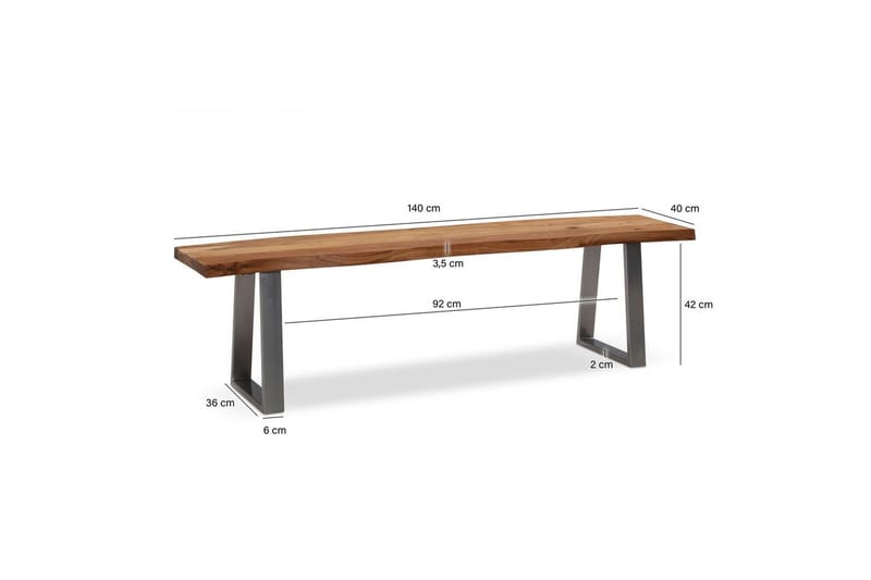 Matbänk Wohnling Massivt trä med metallben träd kant lantligt Silver, Rak, 140 cm - Silver, Rak, 140 cm - Möbler - Hallmöbler - Hallbänk