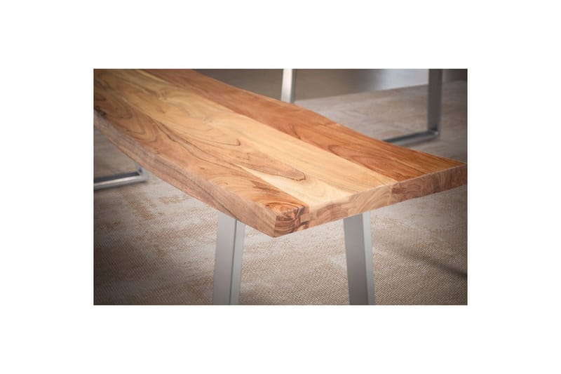 Matbänk Wohnling Massivt trä med metallben träd kant lantligt Silver, Rak, 140 cm - Silver, Rak, 140 cm - Möbler - Hallmöbler - Hallbänk