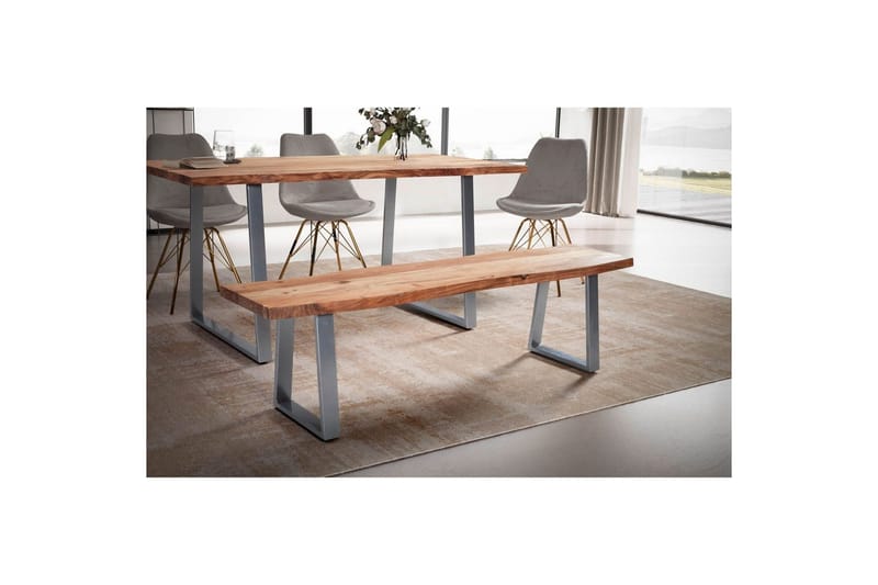 Matbänk Wohnling Massivt trä med metallben träd kant lantligt Silver, Rak, 160 cm - Silver, Rak, 160 cm - Möbler - Hallmöbler - Hallbänk