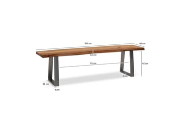 Matbänk Wohnling Massivt trä med metallben träd kant lantligt Silver, Rak, 160 cm - Silver, Rak, 160 cm - Möbler - Hallmöbler - Hallbänk