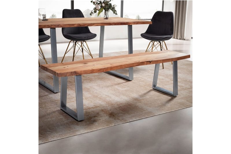 Matbänk Wohnling Massivt trä med metallben träd kant lantligt Silver, Rak, 180 cm - Silver, Rak, 180 cm - Möbler - Bord & matgrupp - Matbord & köksbord