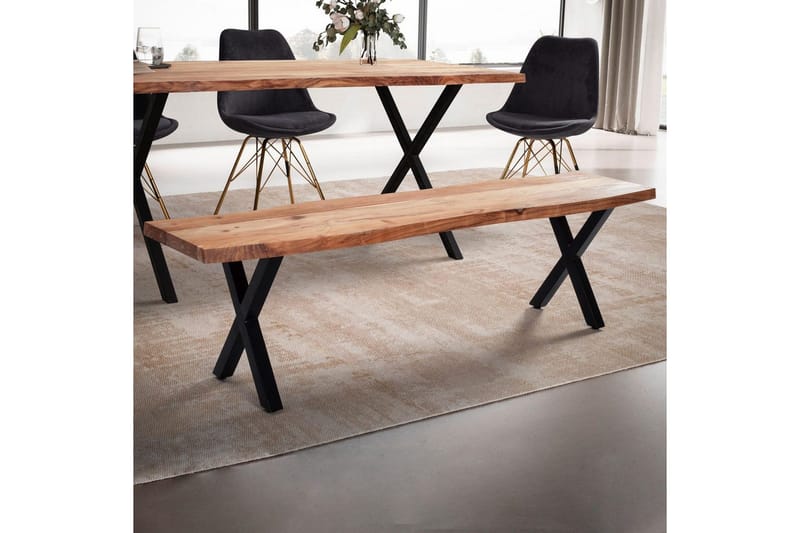 Matbänk Wohnling Massivt trä med metallben träd kant lantligt Svart, korsad, 140 cm - Svart, korsad, 140 cm - Möbler - Hallmöbler - Hallbänk