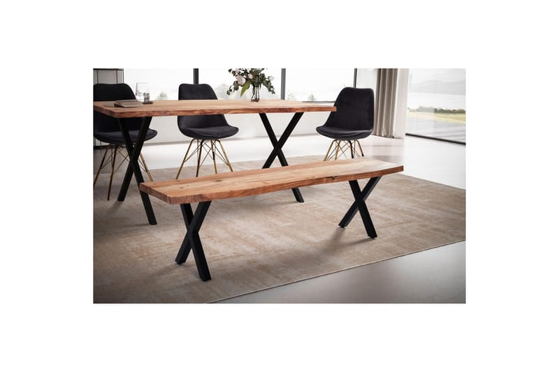 Matbänk Wohnling Massivt trä med metallben träd kant lantligt Svart, korsad, 180 cm - Svart, korsad, 180 cm - Möbler - Bord & matgrupp - Matbord & köksbord