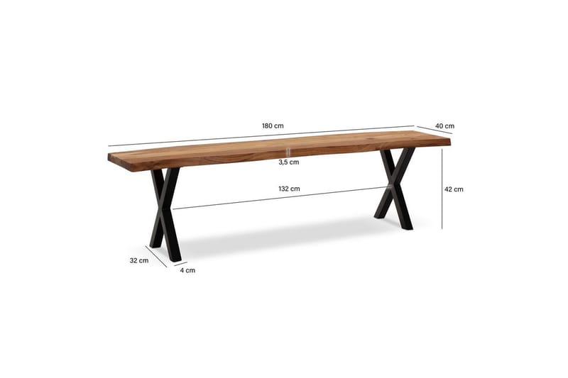 Matbänk Wohnling Massivt trä med metallben träd kant lantligt Svart, korsad, 180 cm - Svart, korsad, 180 cm - Möbler - Bord & matgrupp - Matbord & köksbord