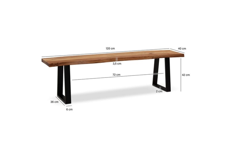 Matbänk Wohnling Massivt trä med metallben träd kant lantligt Svart, Rak, 120 cm - Svart, Rak, 120 cm - Möbler - Bord & matgrupp - Matbord & köksbord