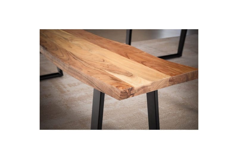 Matbänk Wohnling Massivt trä med metallben träd kant lantligt Svart, Rak, 140 cm - Svart, Rak, 140 cm - Möbler - Hallmöbler - Hallbänk
