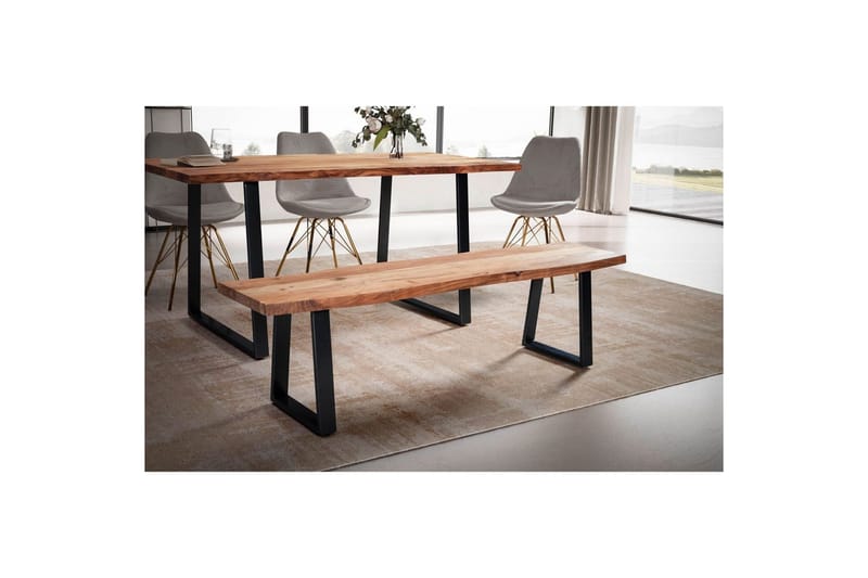 Matbänk Wohnling Massivt trä med metallben träd kant lantligt Svart, Rak, 160 cm - Svart, Rak, 160 cm - Möbler - Hallmöbler - Hallbänk
