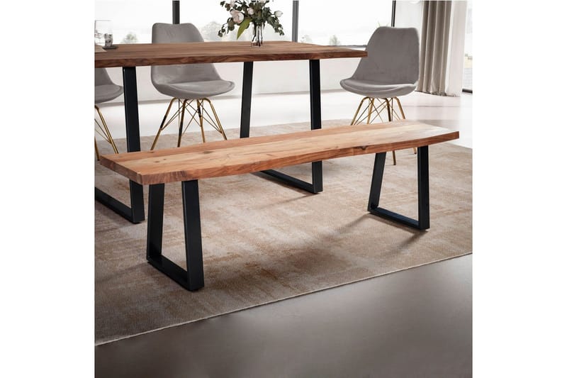 Matbänk Wohnling Massivt tr�ä med metallben träd kant lantligt Svart, Rak, 180 cm - Svart, Rak, 180 cm - Möbler - Bord & matgrupp - Matbord & köksbord