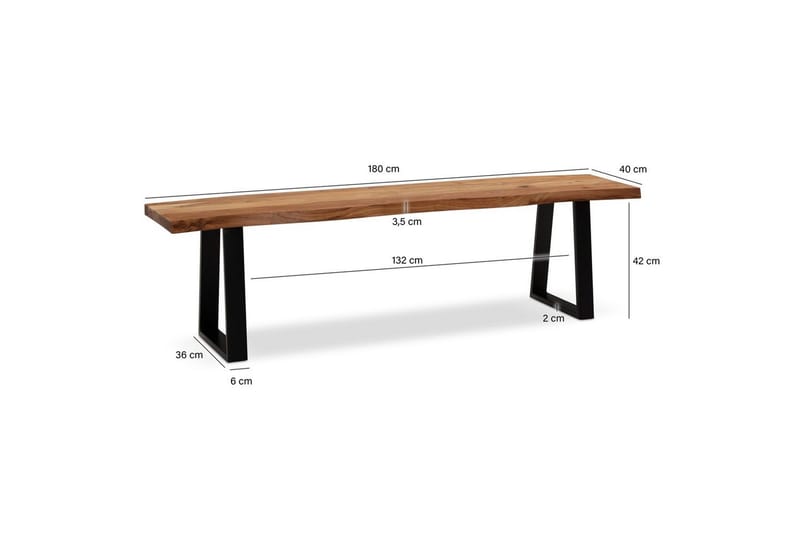 Matbänk Wohnling Massivt trä med metallben träd kant lantligt Svart, Rak, 180 cm - Svart, Rak, 180 cm - Möbler - Bord & matgrupp - Matbord & köksbord